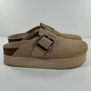Madden Girl G-Catchy Tan suede Platform Buckle Clogs Shoes Women's 7M